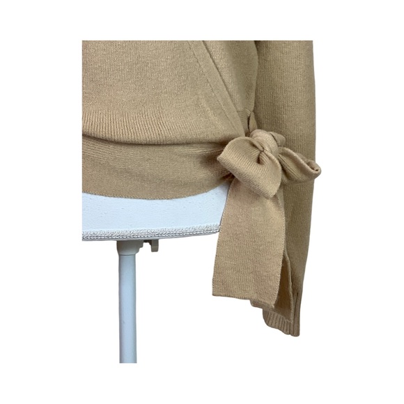 NWT Dave’s Side Tie Wrap Knit Cardigan Sweater Camel Beige V Neck Size M… - Picture 5 of 9